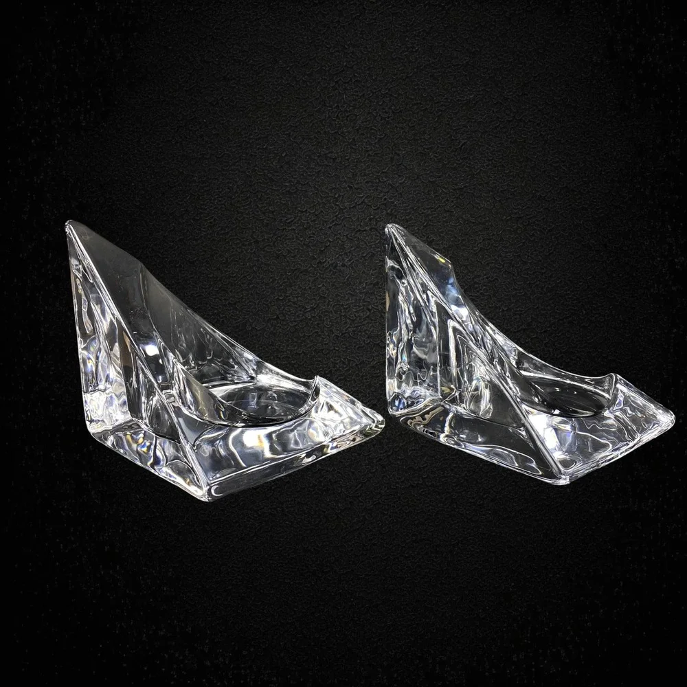 Nybro Glass Ice Pyramid Candle Holders‎ Set of 2 Sweden 1970s 1980s